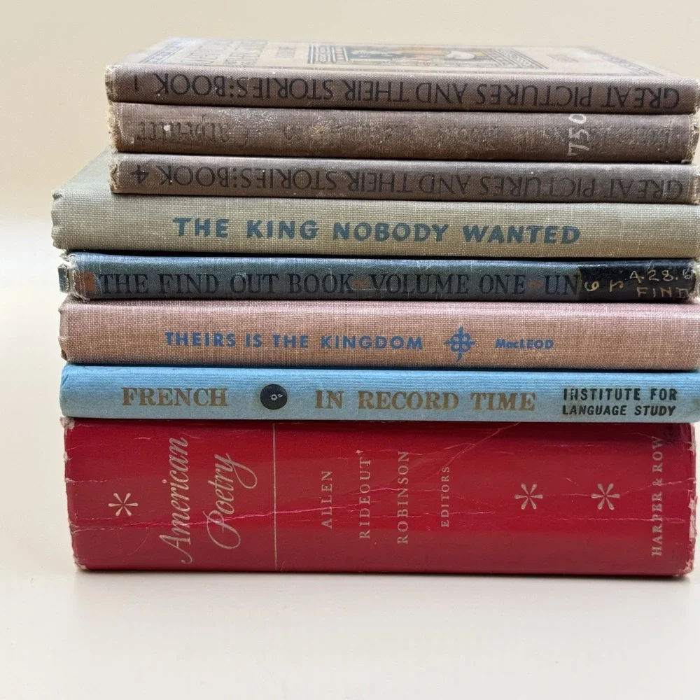 Antique Book Lot of 8 Bookshelf Decoration Study Books Poems Decor Hardcover VTG
